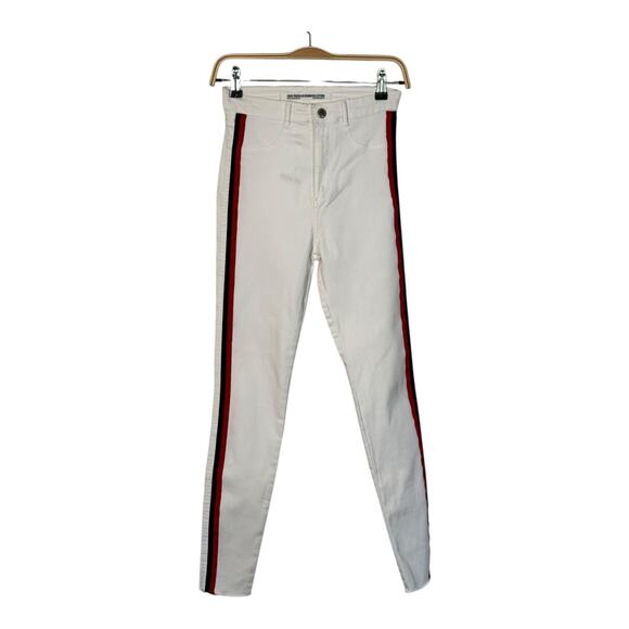 Zara Trafaluc White Skinny Jeans Side Stripe Raw Hem Size 6 / 28 - Picture 3 of 15